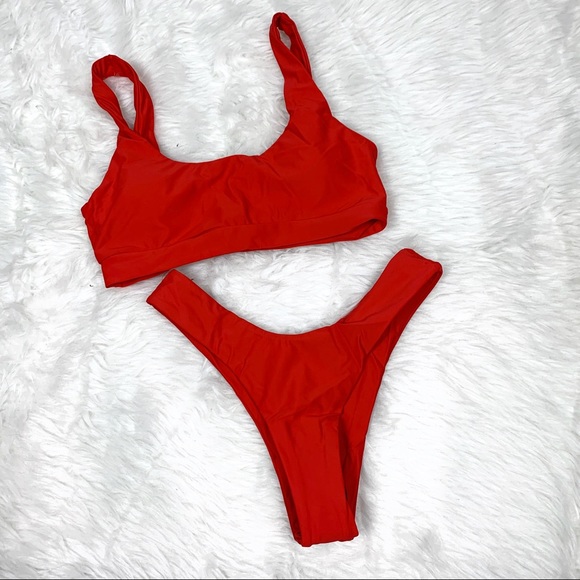 👙New! “JENNY” Red High Leg Bikini NWT - Picture 3 of 7